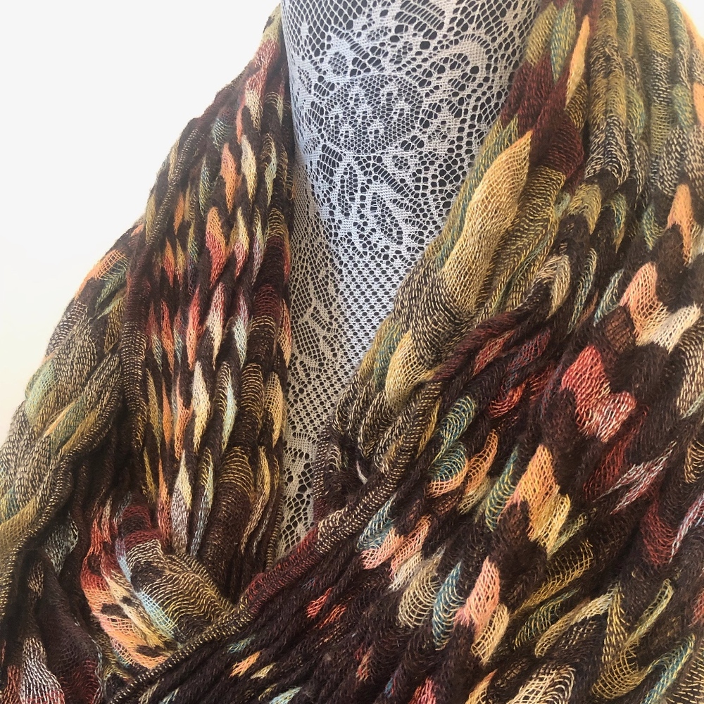 Brown multi colored infinity scarf